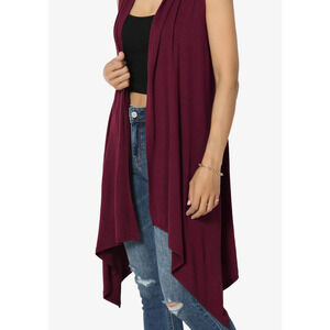 Supernova Vest Draped Jersey Open Front Burgundy Made in USA Women's Medium